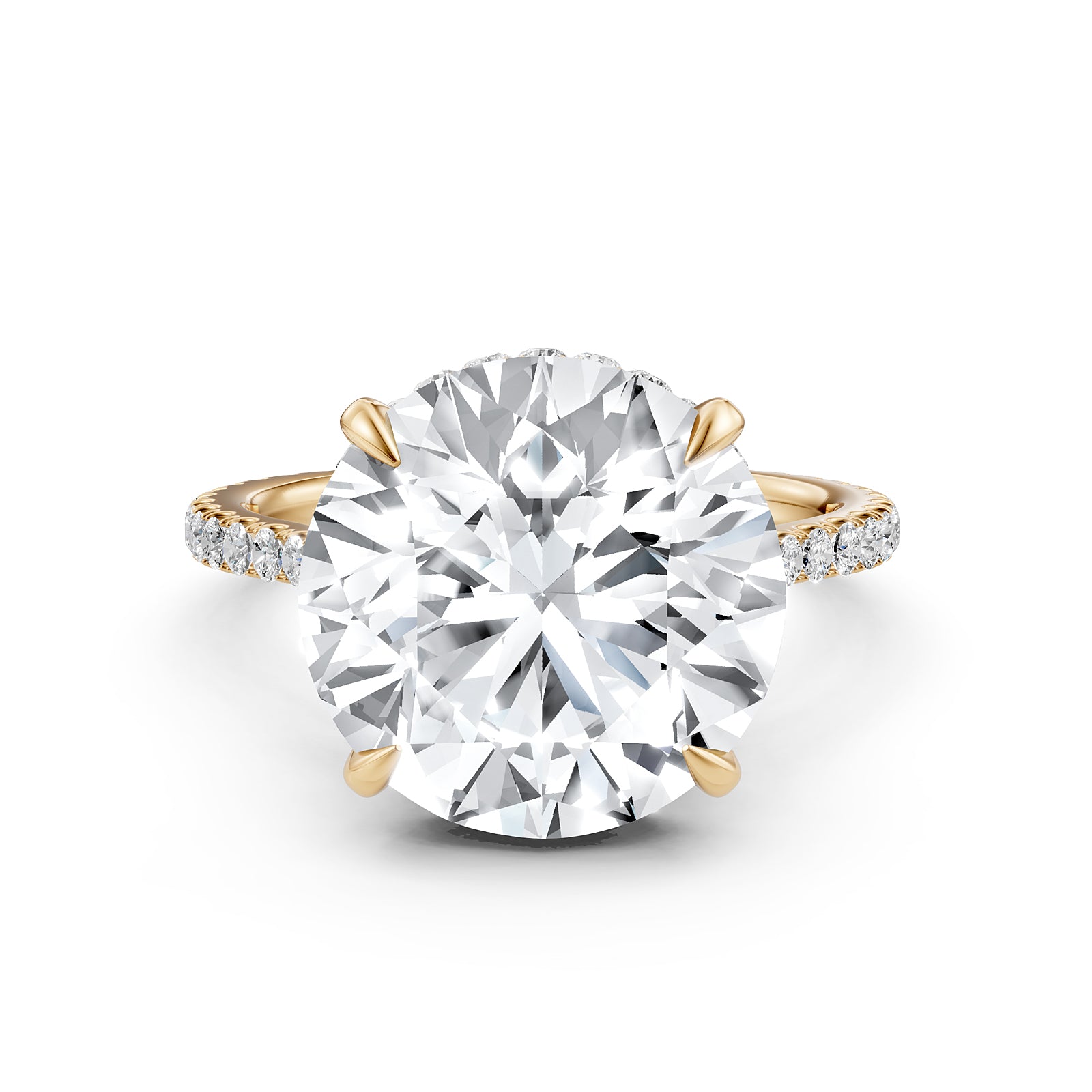 Cathedral Round Halo French U Pave Set Diamond Engagement Ring 14k White Gold